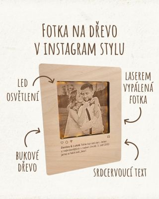 📸 Vzpomínka, která svítí. Doslova. Naše novinka vypadá jako příspěvek z Instagramu… ale je vygravírovaná do dřeva a jemně...